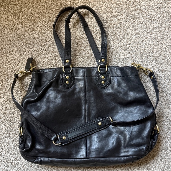 2012 Coach Ashley Satchel Handbag Black Leather Snake Print detail EUC - Picture 3 of 12